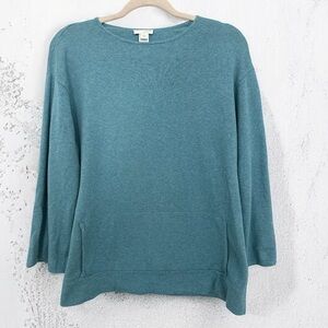 Pure Jill Teal Cotton/Cashmere Knit Sweater with Kangaroo Pocket Size M